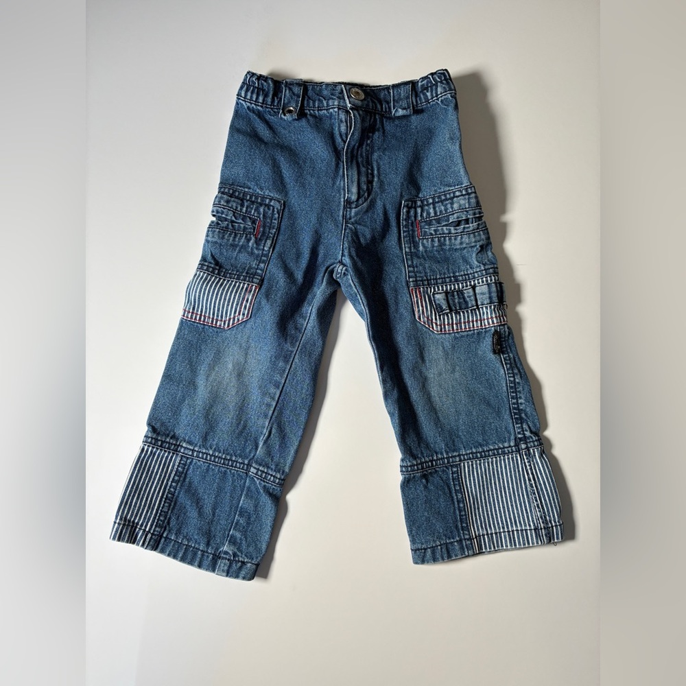 Kanz Kids Cargo Baggy Denim Jeans Pockets Stripes